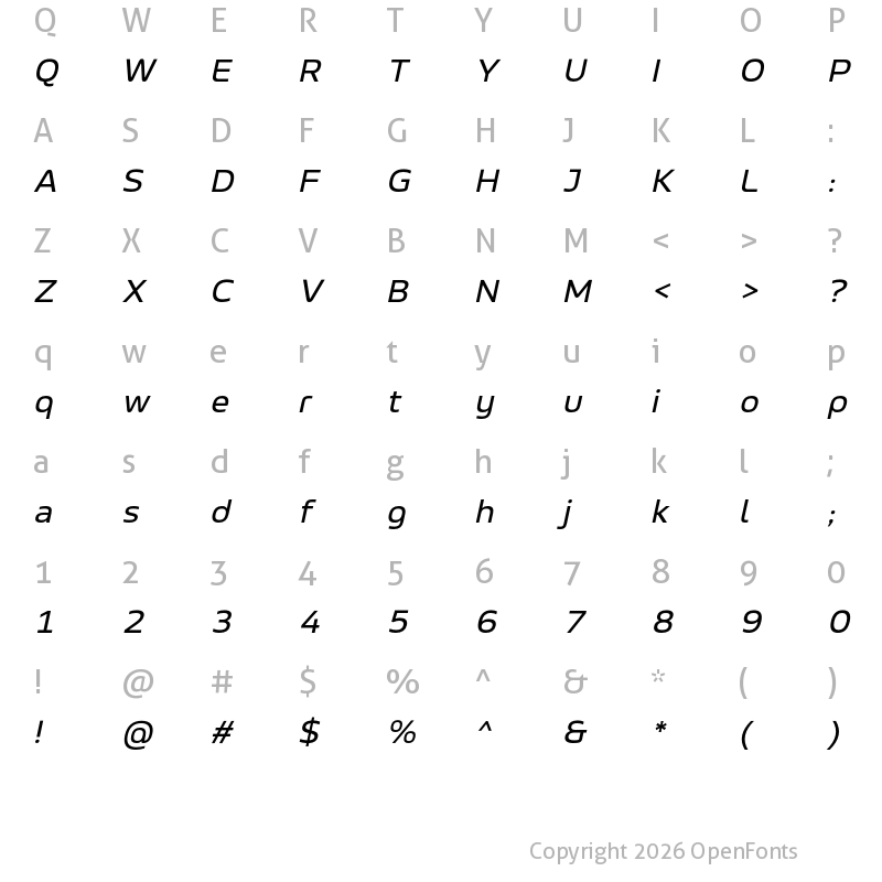Character Map of LT Wave Text Italic