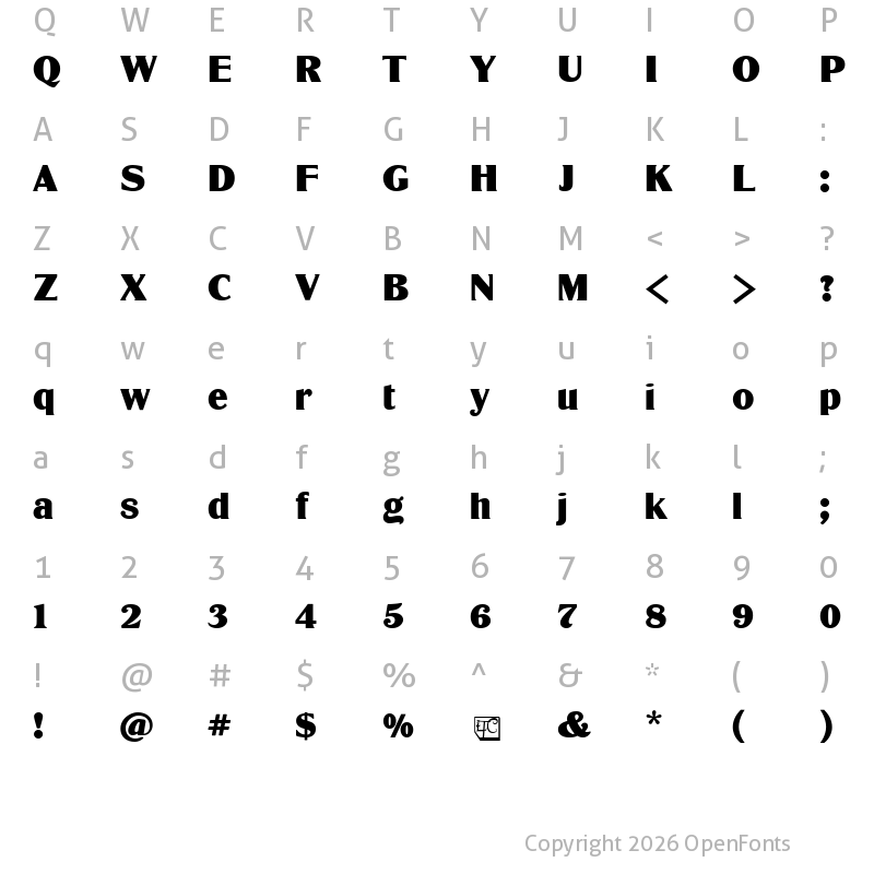 Character Map of LTC Globe Gothic Bold