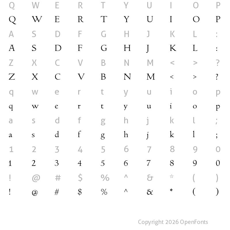 Character Map of LTC Italian Old Style Pro Light