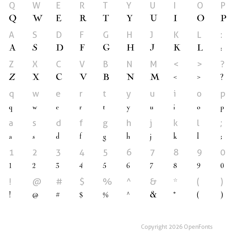 Character Map of LTC Nicholas Cochin Pro Regular