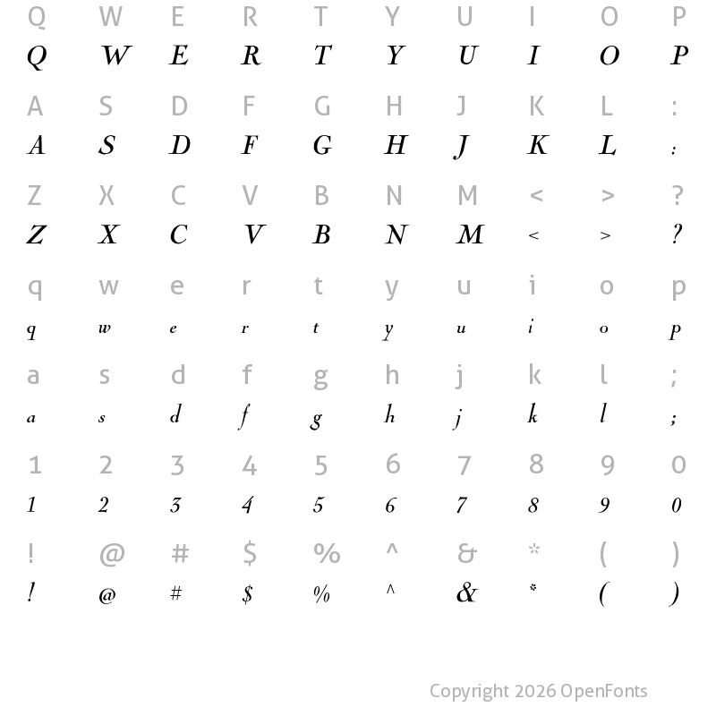 Character Map of LTC Nicolas Cochin Pro Italic