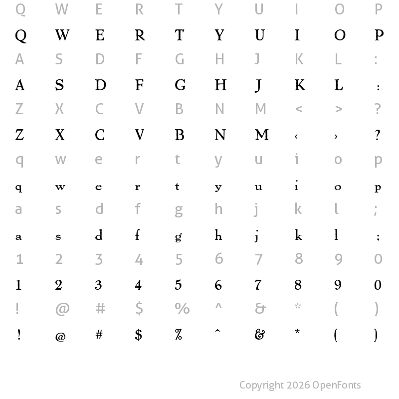 Character Map of LTC Pabst Oldstyle Regular