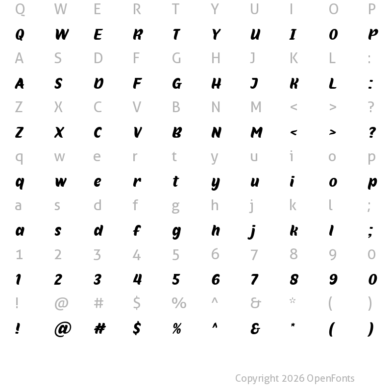 Character Map of Lucky Coffee Italic