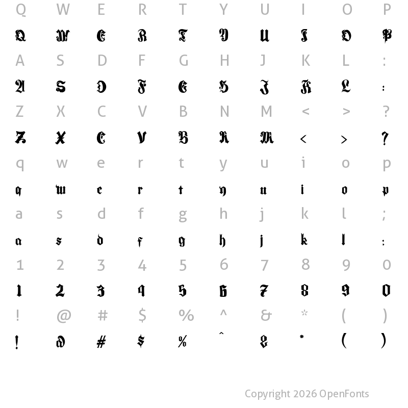 Character Map of Luminados Fraktur Regular