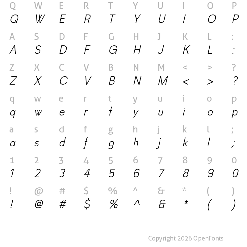 Character Map of Lumineux Italic