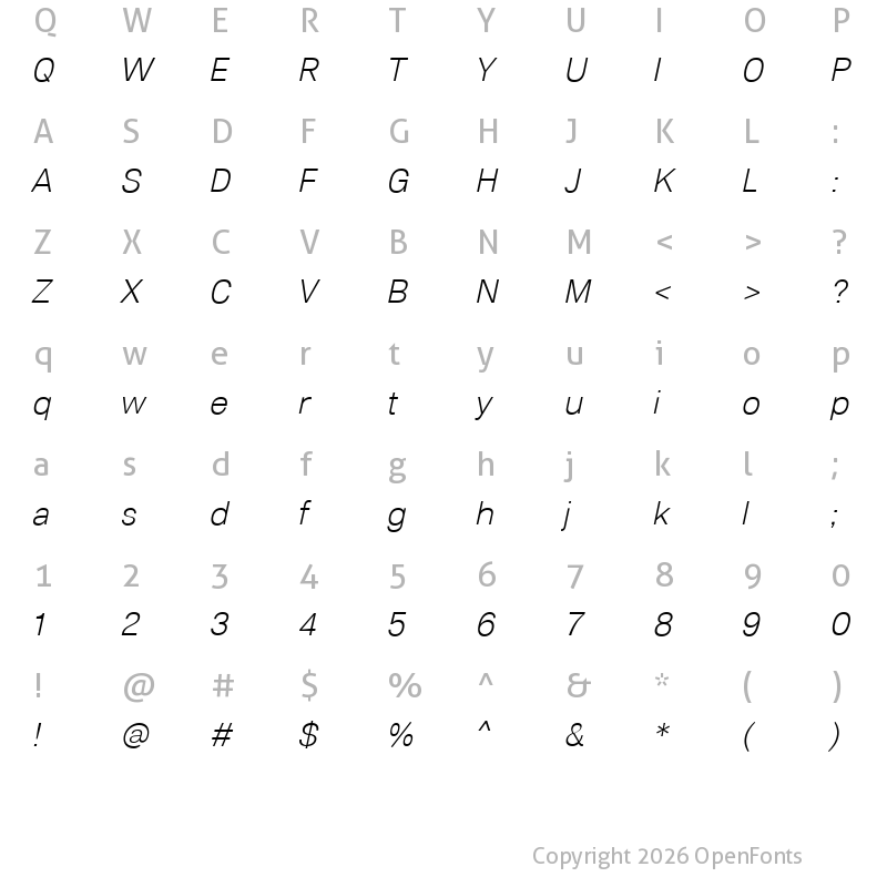 Character Map of Lunchtype23 Light Italic