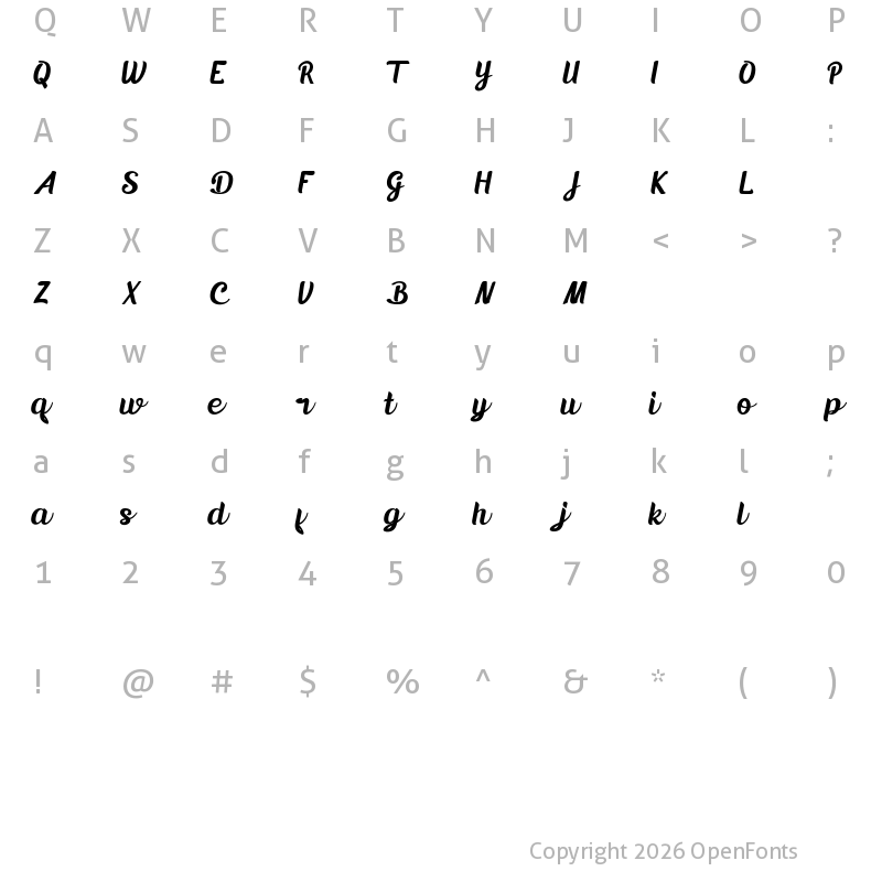Character Map of Lunik Sangat Regular