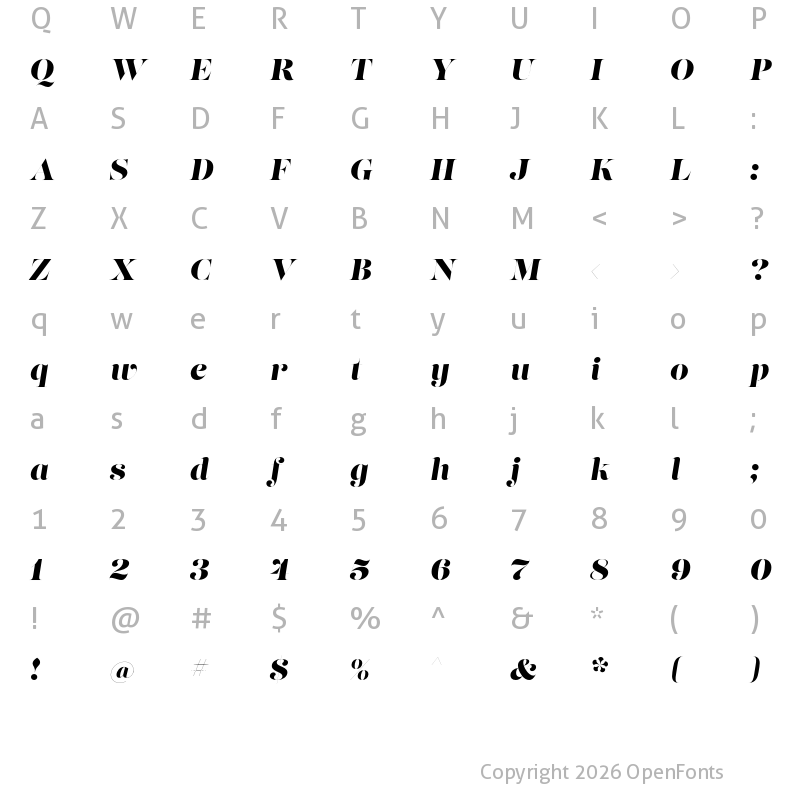 Character Map of Lust Fine Italic