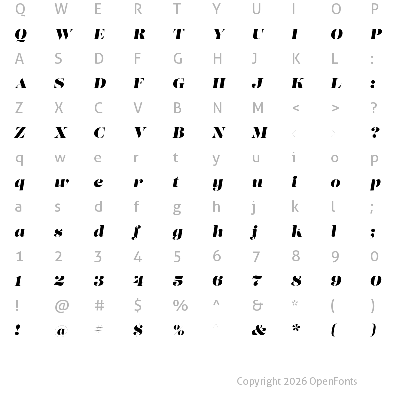 Character Map of Lust Stencil Fine Italic