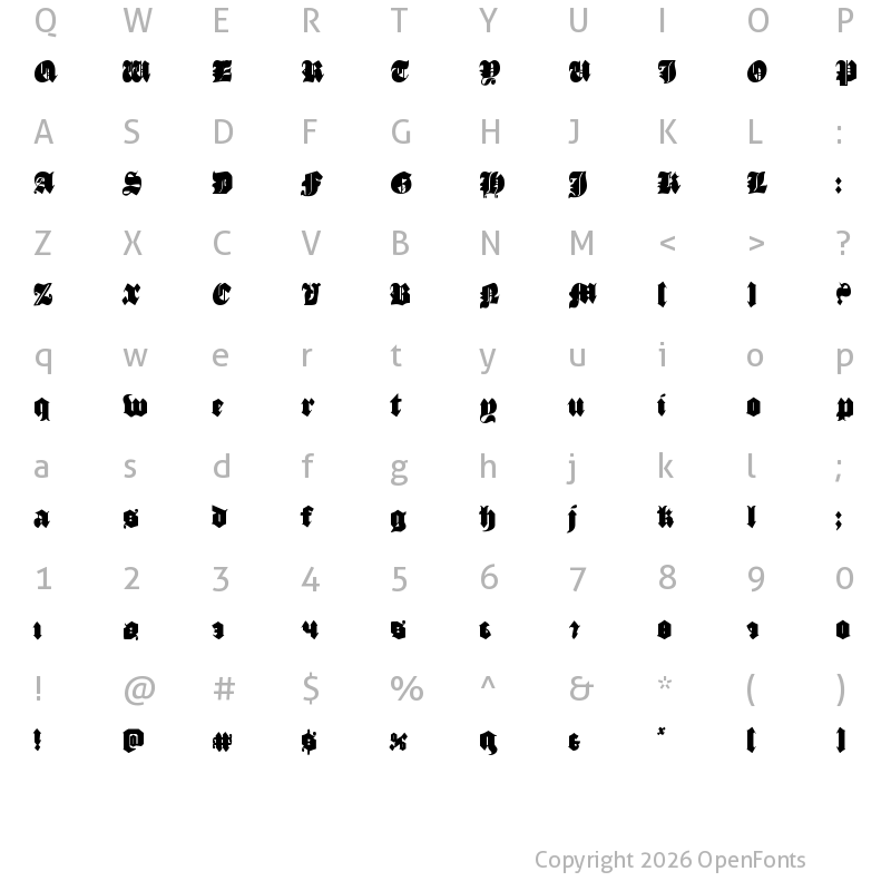 Character Map of Lux Contra Tenebras Condensed Condensed