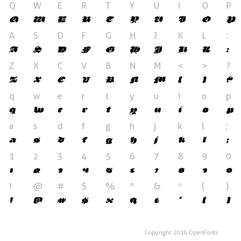 Character Map of Lux Contra Tenebras Expanded Italic Expanded Italic
