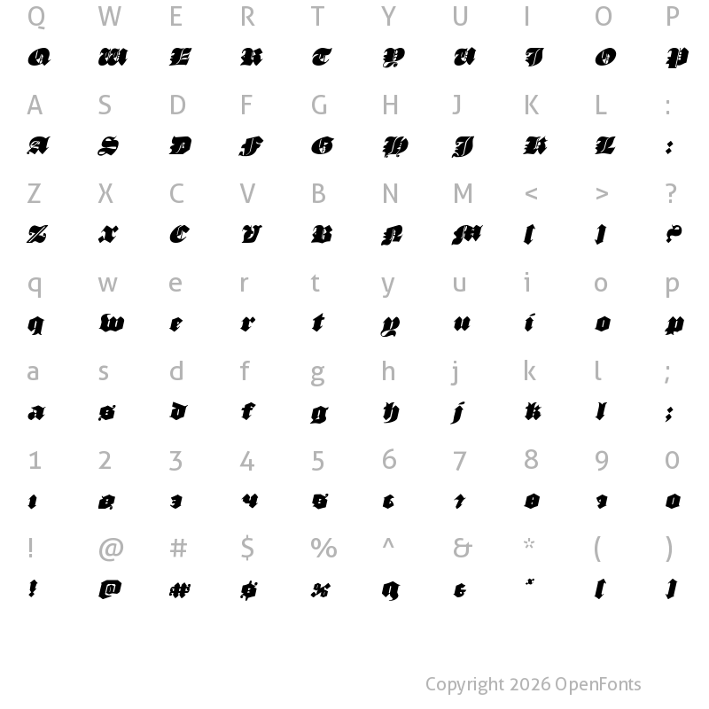 Character Map of Lux Contra Tenebras Italic Italic