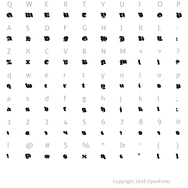 Character Map of Lux Contra Tenebras Leftalic Italic