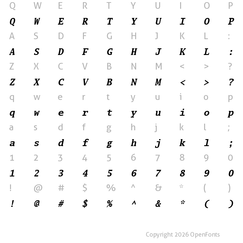Character Map of Luxi Mono Bold Oblique