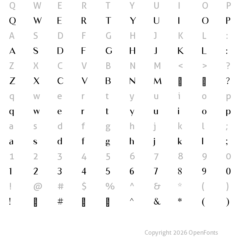 Character Map of Luxia Regular