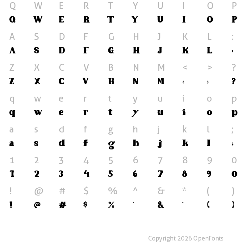 Character Map of Luxurious Gallery Regular