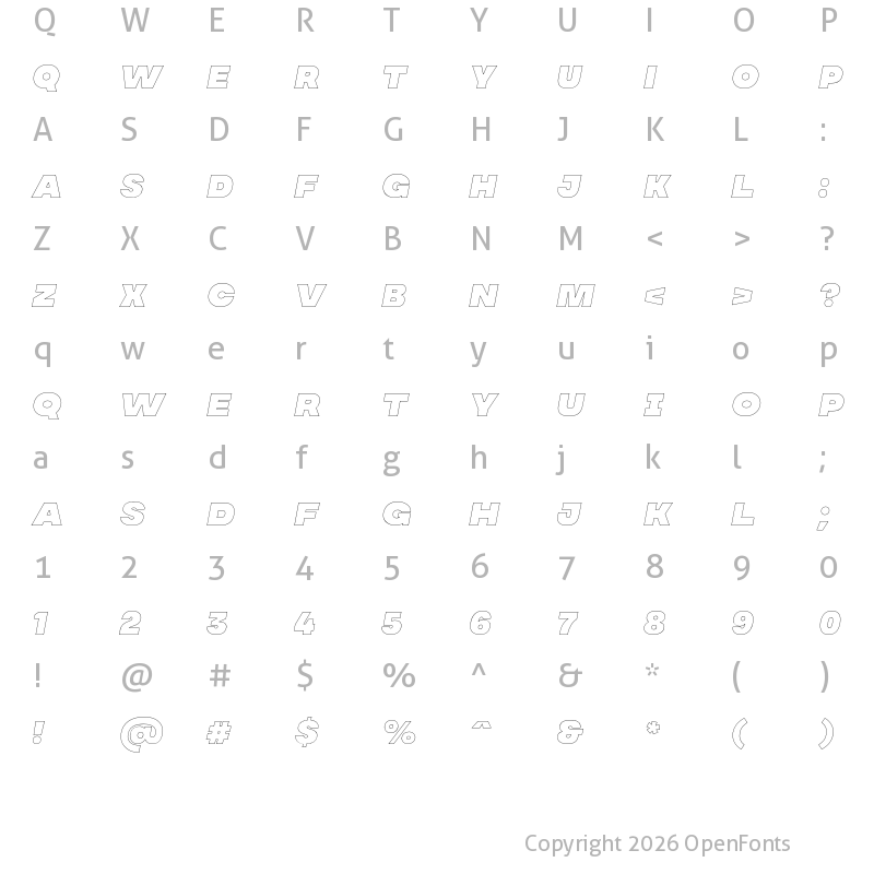 Character Map of MADE Soulmaze Outline Italic