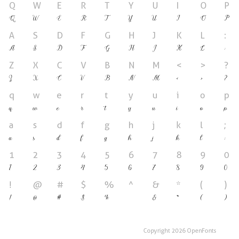Character Map of Madelina Script Regular