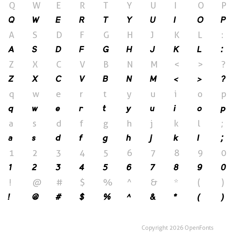 Character Map of MadeynSans Bold Italic