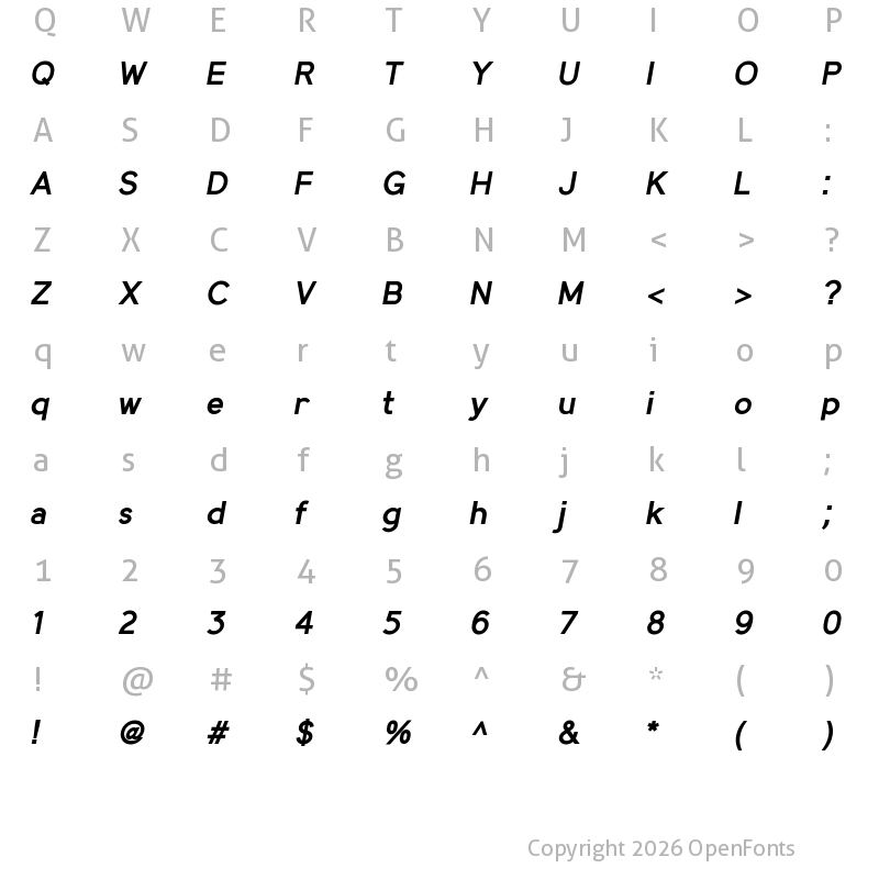 Character Map of MadeynSans Semibold Italic