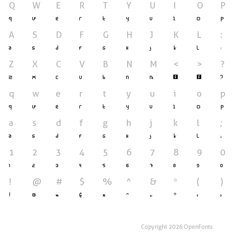 Character Map of Madura Regular
