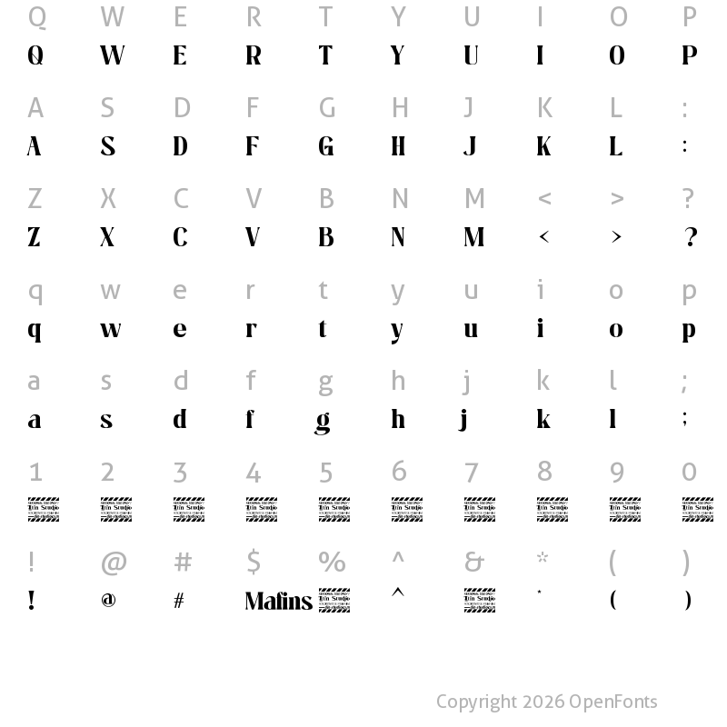 Character Map of Mafins Personal Use Regular