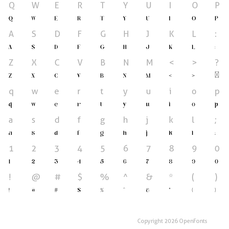 Character Map of Magazine Type Face Regular