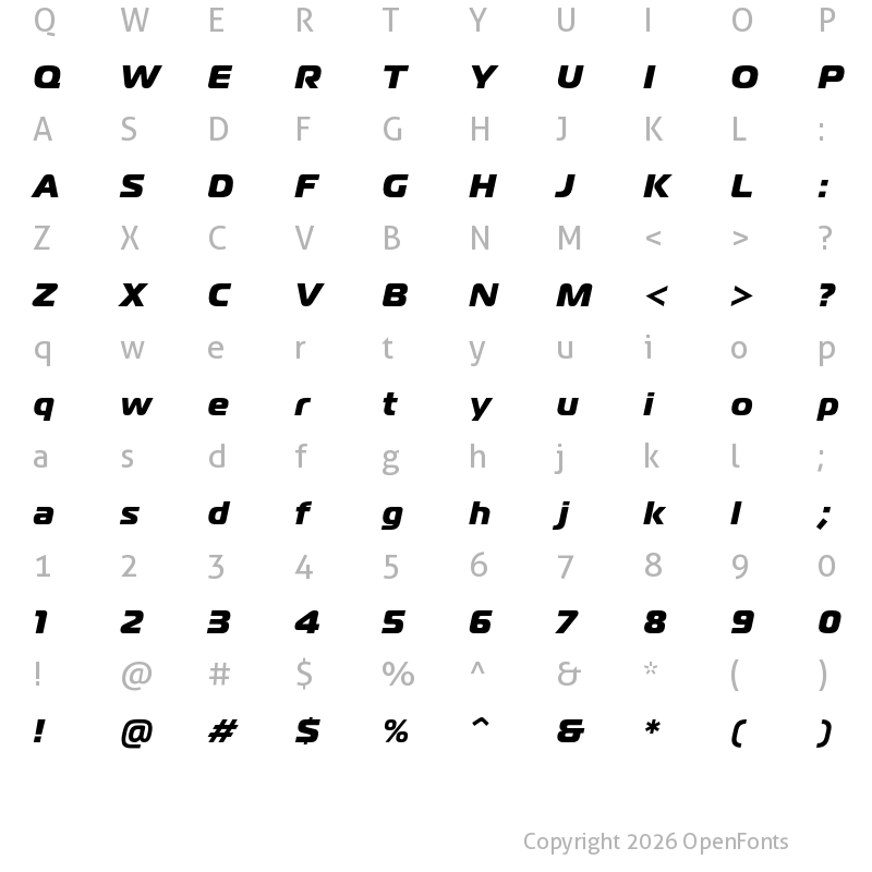 Character Map of Magistral Extra Bold Italic