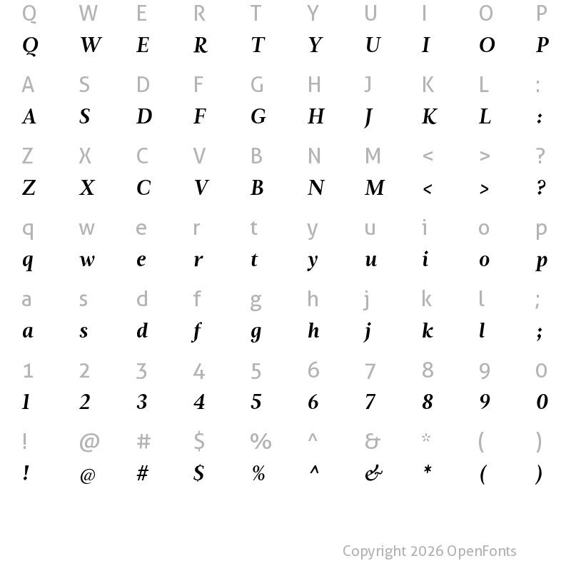 Character Map of Magneta Bold Italic