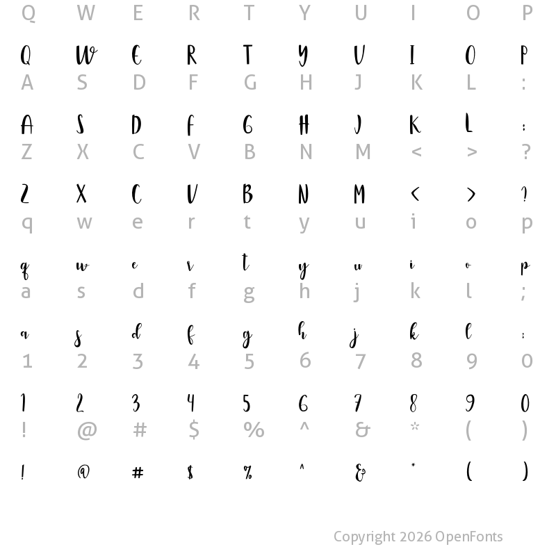 Character Map of Magnificient Script Reguler