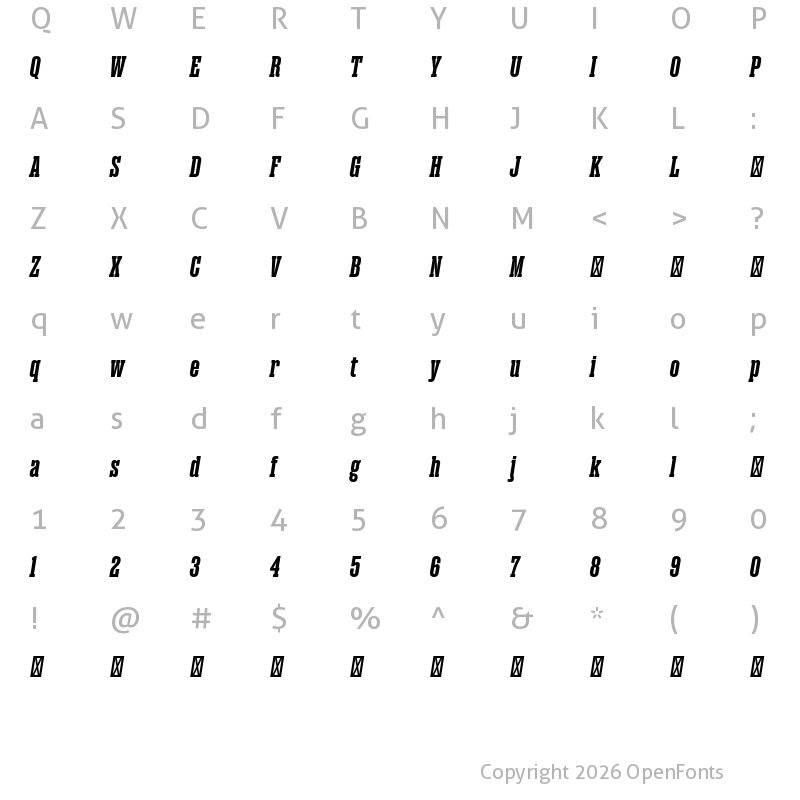 Character Map of Magno Serif Trial Extrabold Oblique
