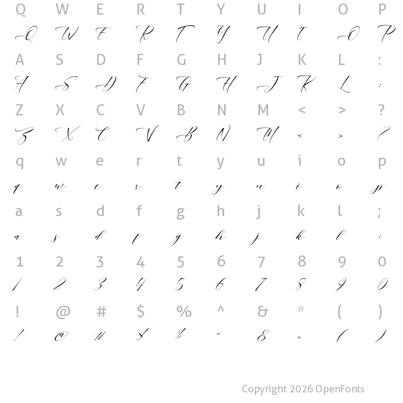 Character Map of Mahogany Script Regular