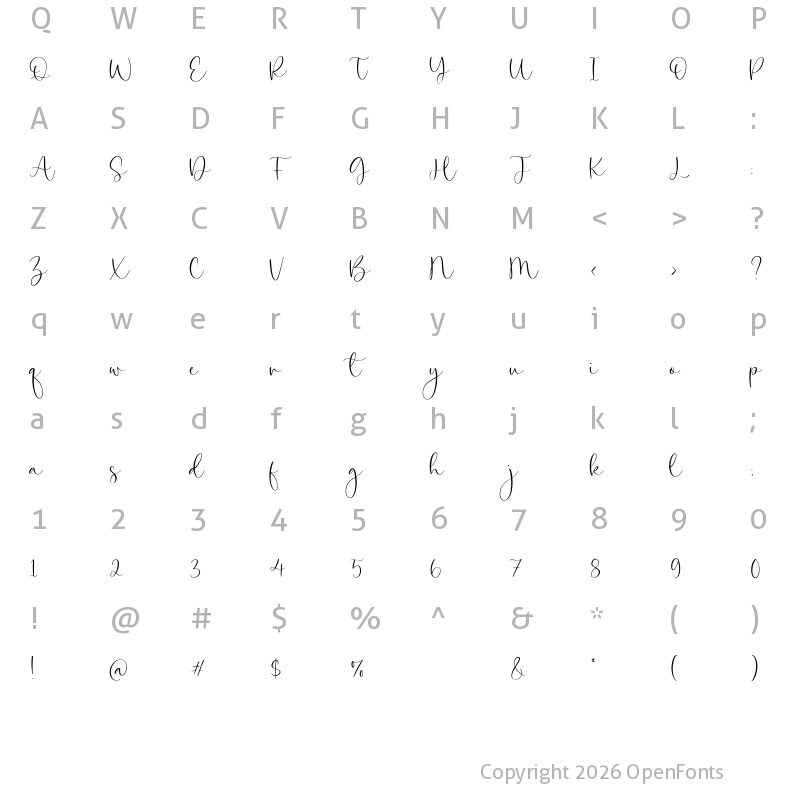 Character Map of Majestic Jasmine Regular