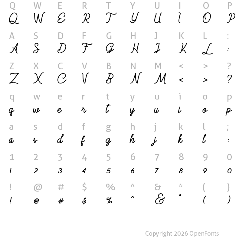 Character Map of Majestic Romance Script Regular