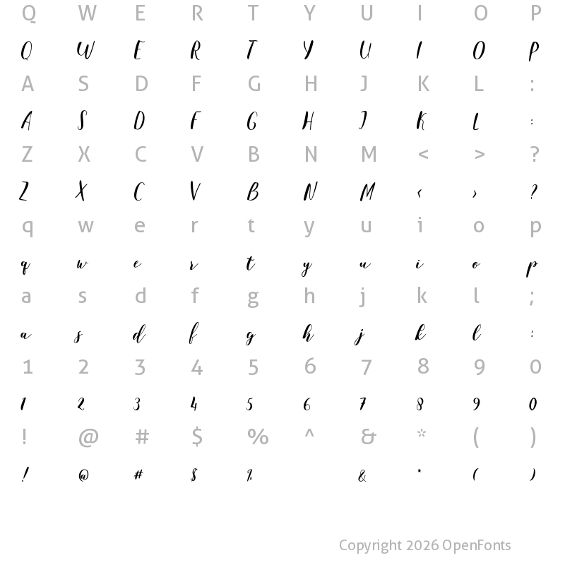 Character Map of Malicute Script Regular