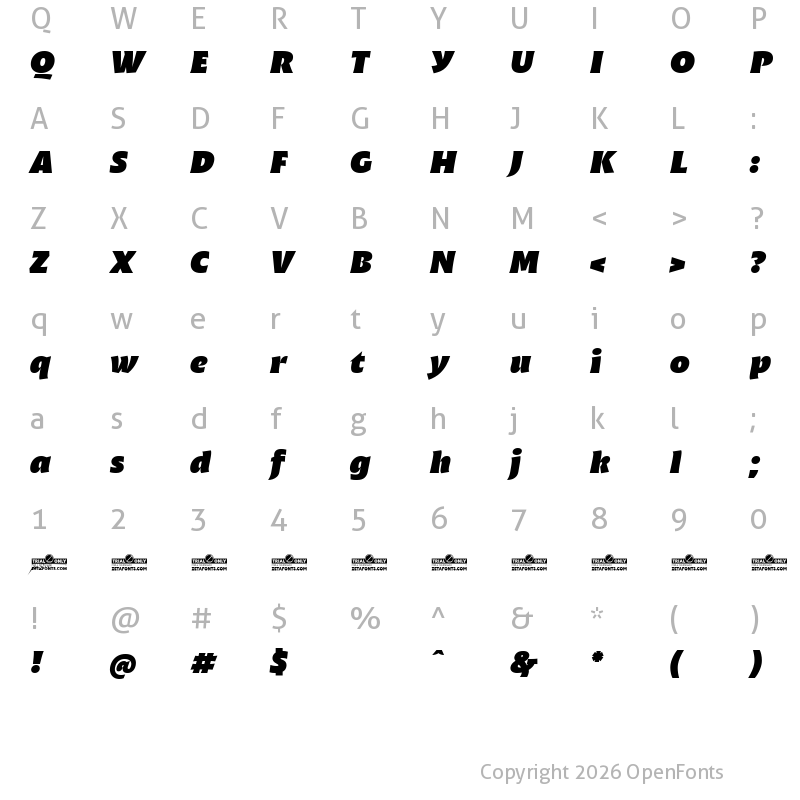 Character Map of Malik Trial Heavy Display Italic