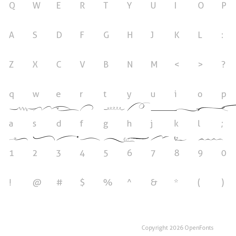 Character Map of Mallicot Script Extras Regular