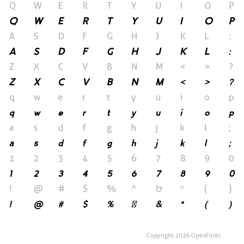 Character Map of MANDISA Bold Italic