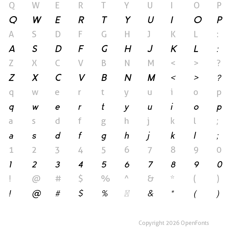 Character Map of MANDISA Thin Italic