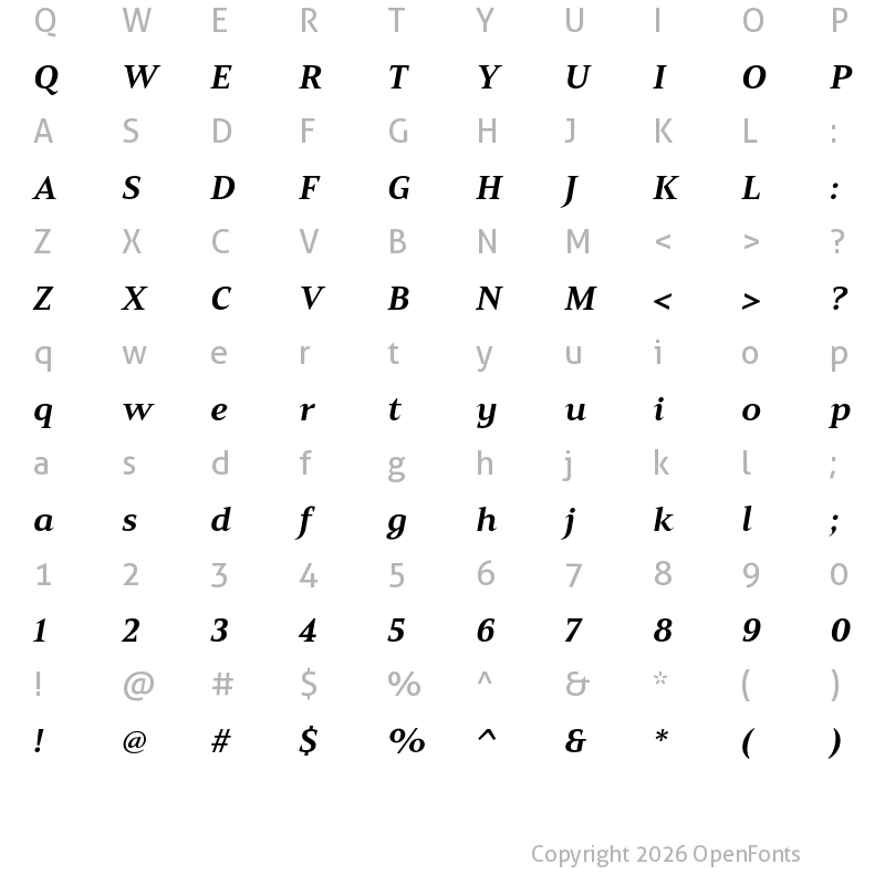 Character Map of Mandrel Ext ExBold Italic