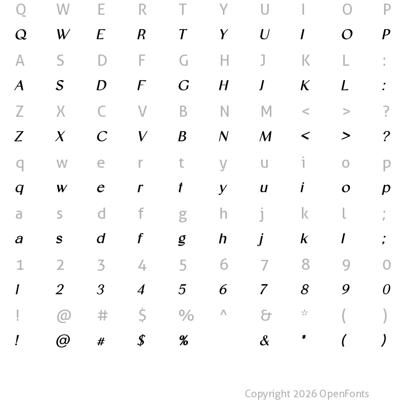 Character Map of Mangiola Bold Italic