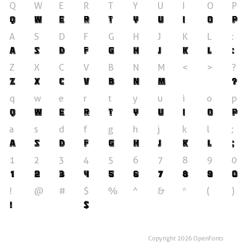 Character Map of Mangonel 3D Filled Regular