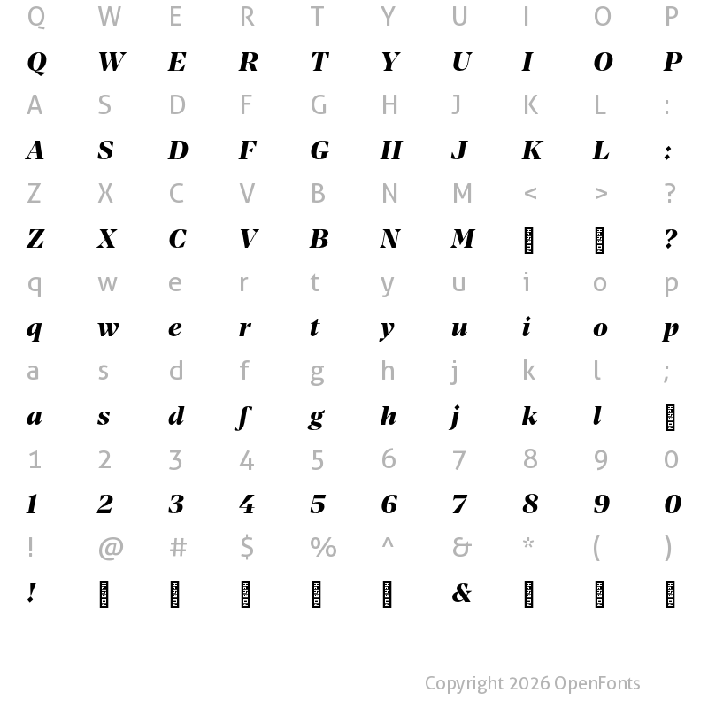 Character Map of Manier Heavy Italic-Trial