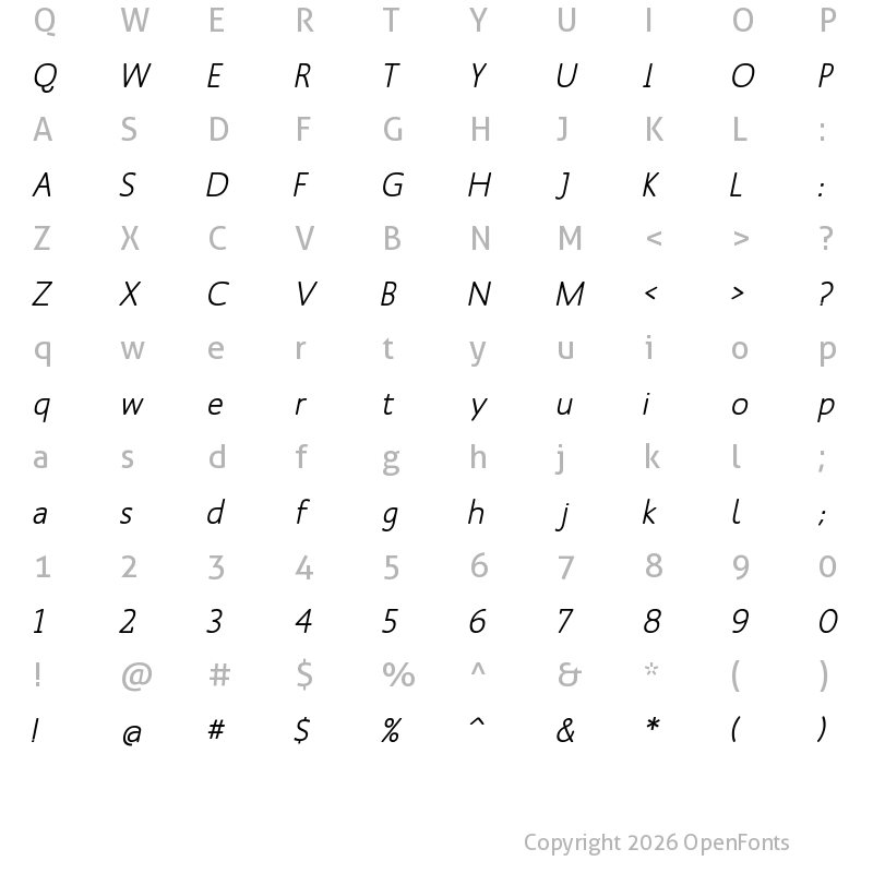 Character Map of MankSans-Medium Medium Italic