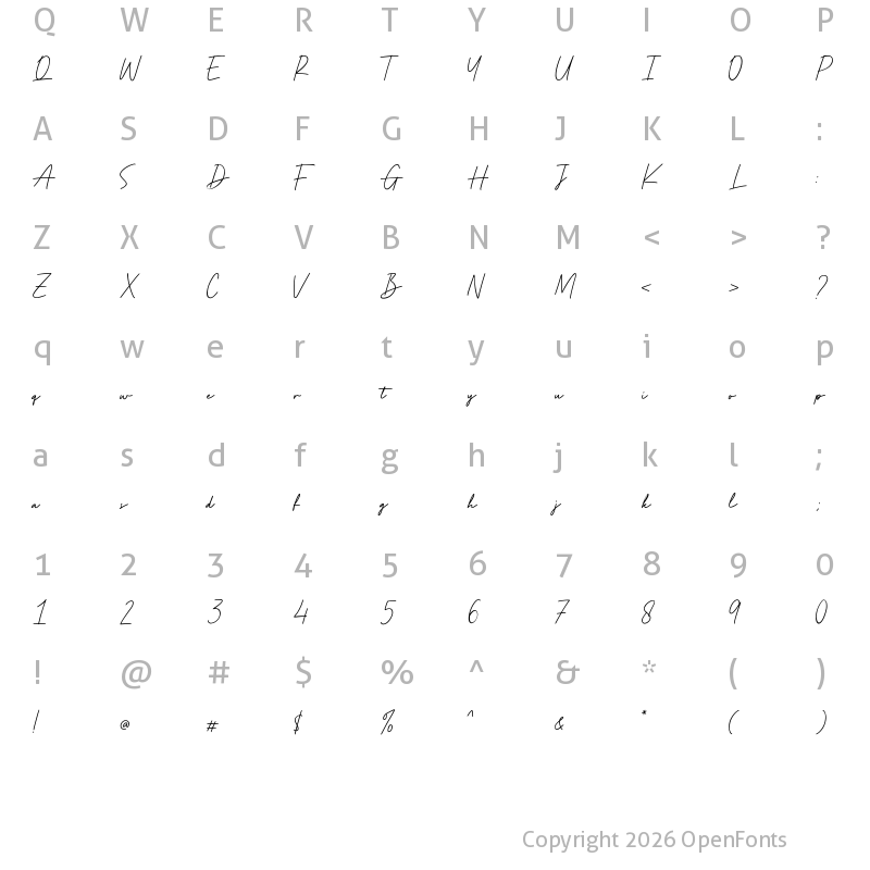 Character Map of Manly Signature Regular