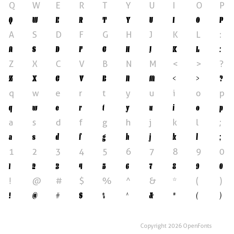 Character Map of Manometer Serif Low Oblique