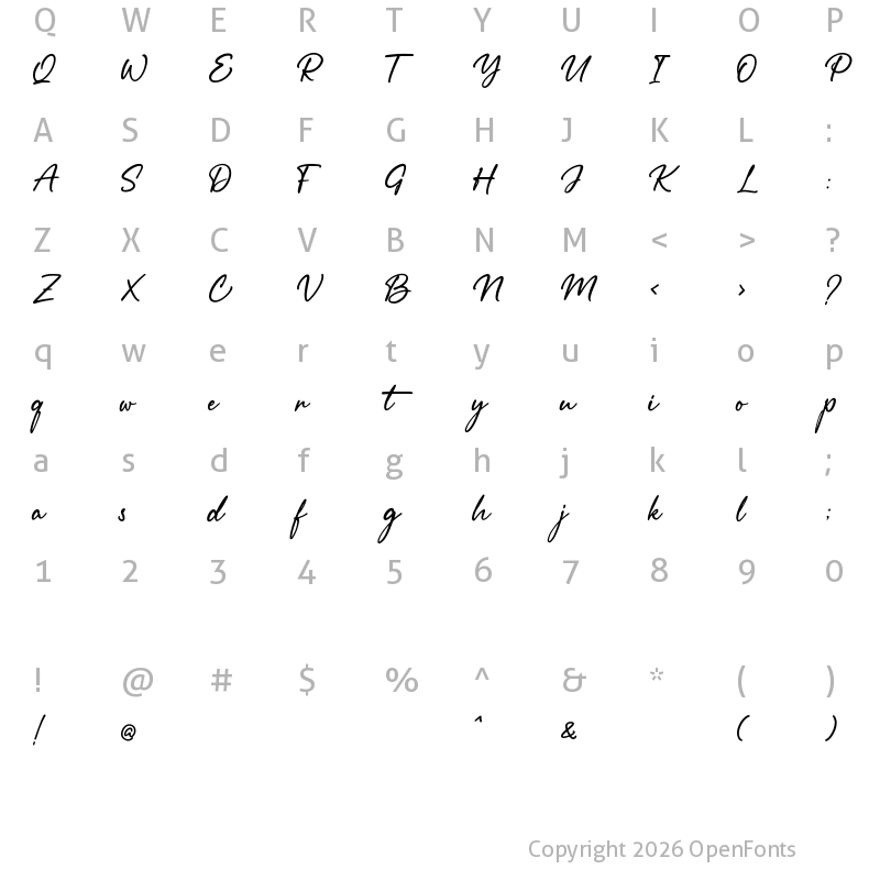 Character Map of Manta Style Script DEMO Regular