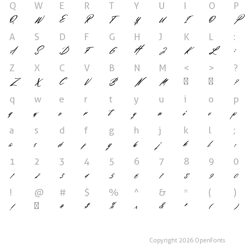Character Map of Mantrum Italic