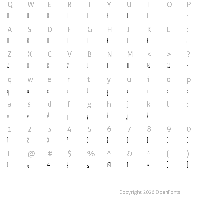 Character Map of Marbellya Bold Condensed Outline