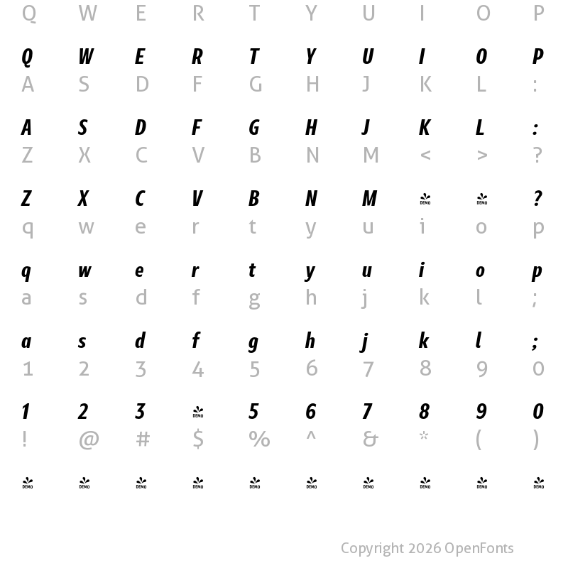 Character Map of Marble Display Condensed Bold Italic